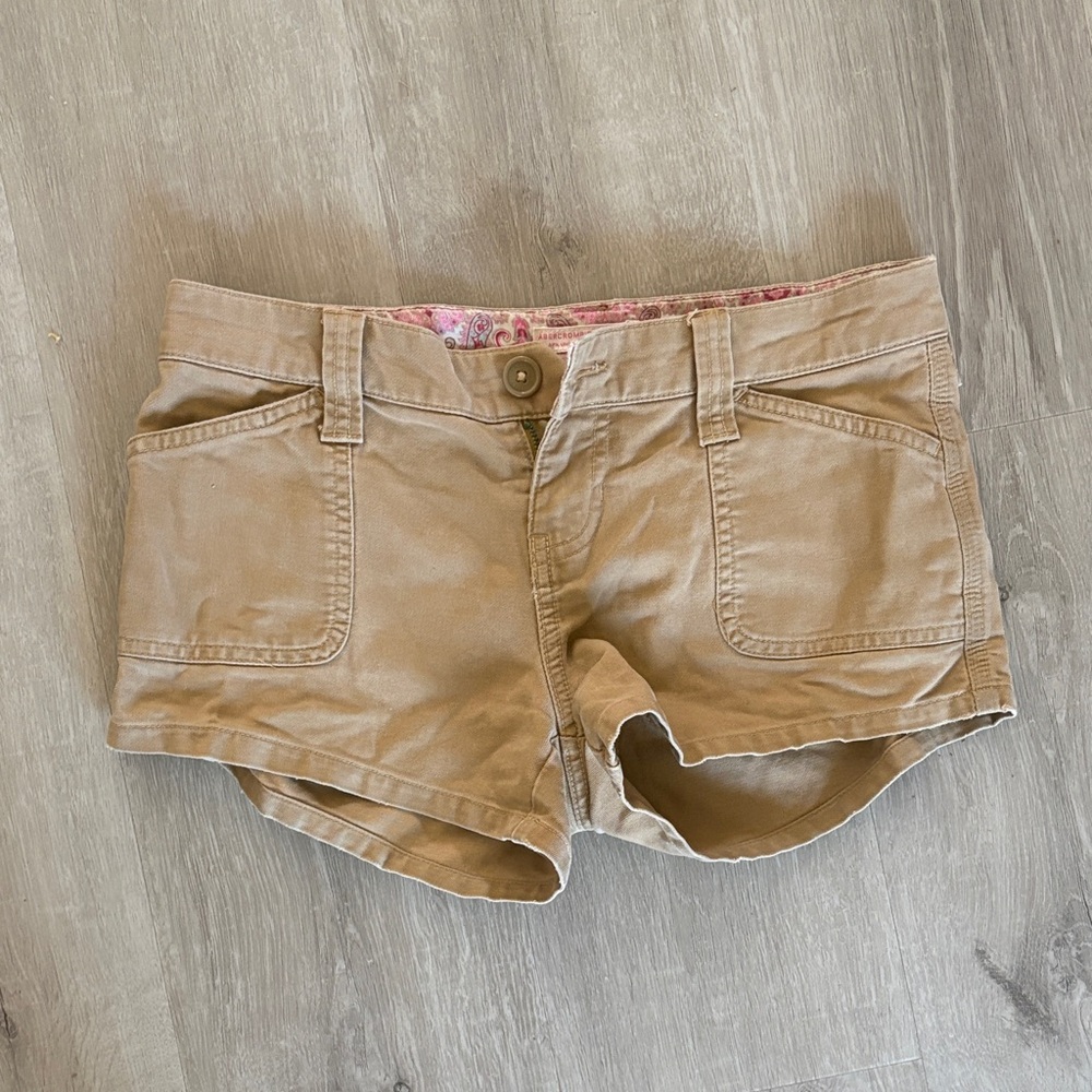 Abercrombie & Fitch Tan Jean Shorts with Pink Paisley Lining